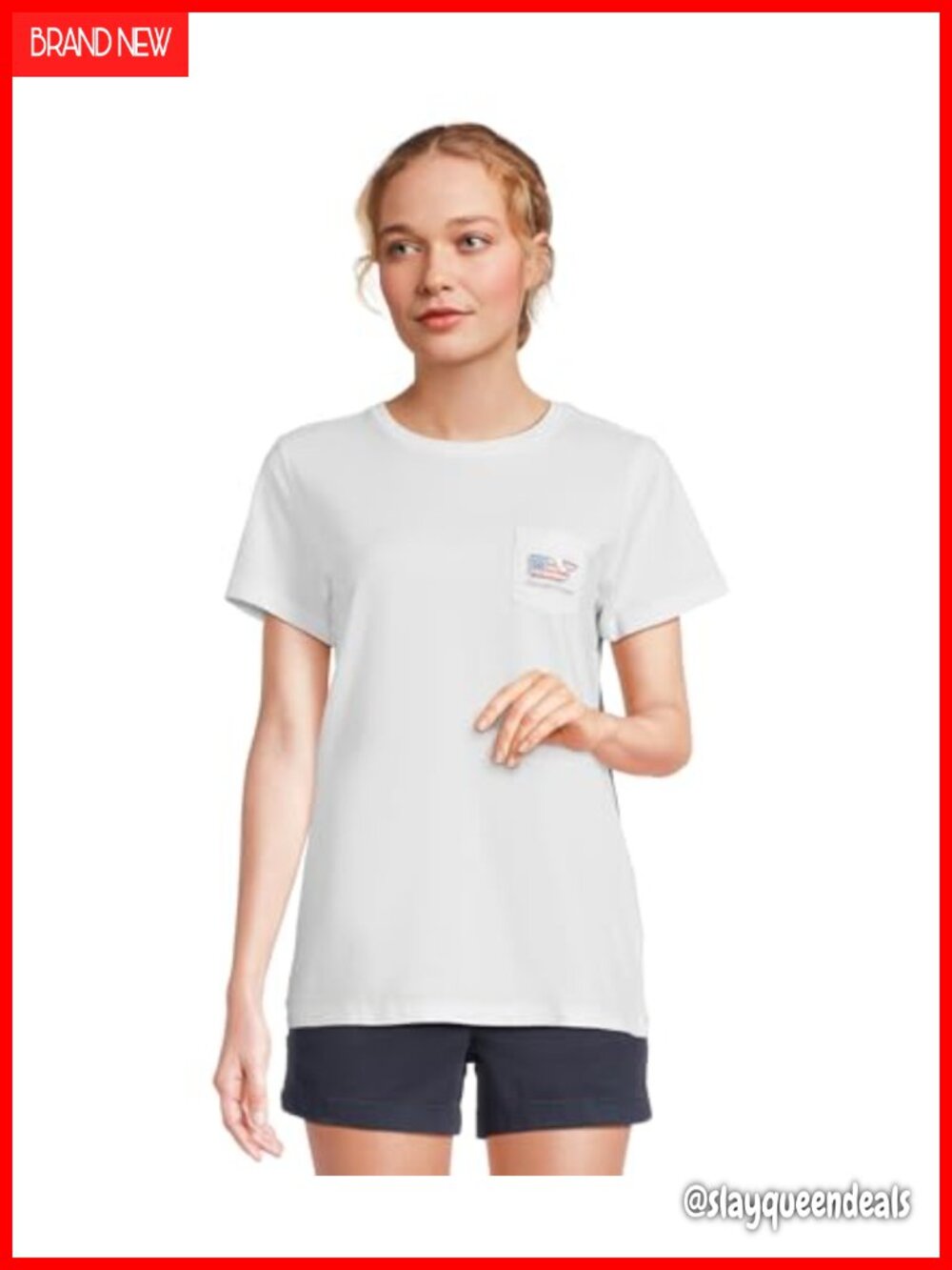 Vineyard Vines Flag Whale Short Sleeve Pocket Tee Women's Cotton Crew Neck
